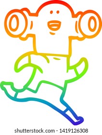 rainbow gradient line drawing of a friendly cartoon alien running