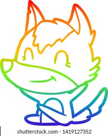 rainbow gradient line drawing of a friendly cartoon wolf