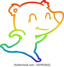 rainbow gradient line drawing of a friendly bear running cartoon