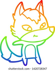rainbow gradient line drawing of a friendly cartoon wolf