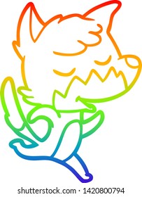 rainbow gradient line drawing of a friendly cartoon fox