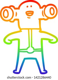 rainbow gradient line drawing of a friendly cartoon alien