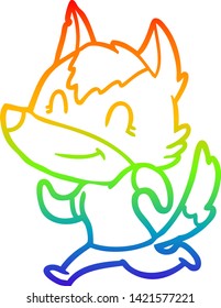 rainbow gradient line drawing of a friendly cartoon wolf