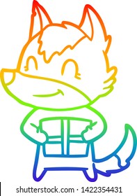 rainbow gradient line drawing of a friendly cartoon wolf