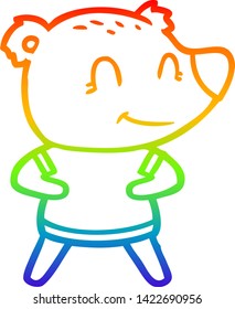 rainbow gradient line drawing of a friendly bear cartoon