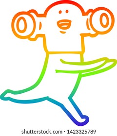 rainbow gradient line drawing of a friendly cartoon alien running
