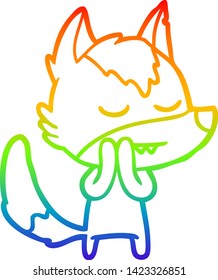 rainbow gradient line drawing of a friendly cartoon wolf