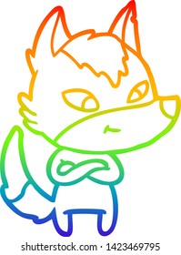 rainbow gradient line drawing of a friendly cartoon wolf
