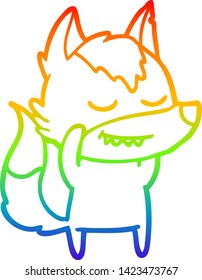 rainbow gradient line drawing of a friendly cartoon wolf
