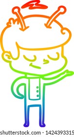rainbow gradient line drawing of a friendly cartoon spaceman