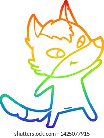 Regenbogen-Farbverlauf-Zeichnung eines freundlichen Cartoon Wolf