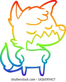 rainbow gradient line drawing of a friendly cartoon fox