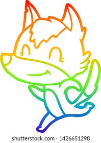 rainbow gradient line drawing of a friendly cartoon wolf running
