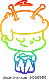 rainbow gradient line drawing of a friendly cartoon spaceman