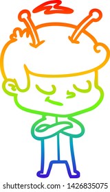 dibujo de una línea de gradiente de arco iris de una caricaturista simpática