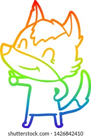 dibujo de una línea de gradiente de arco iris de un lobo de caricatura amistoso