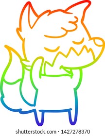 rainbow gradient line drawing of a friendly cartoon fox