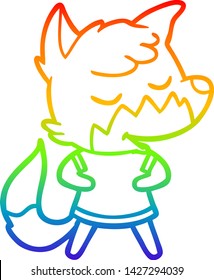 rainbow gradient line drawing of a friendly cartoon fox