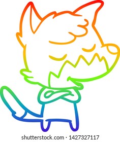 rainbow gradient line drawing of a friendly cartoon fox