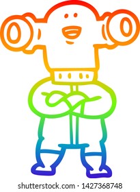 rainbow gradient line drawing of a friendly cartoon alien