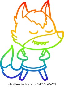 rainbow gradient line drawing of a friendly cartoon wolf girl