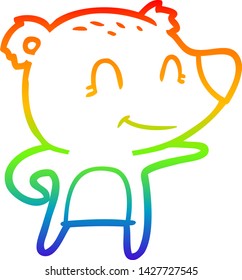 rainbow gradient line drawing of a friendly bear cartoon