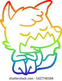 rainbow gradient line drawing of a friendly cartoon fox