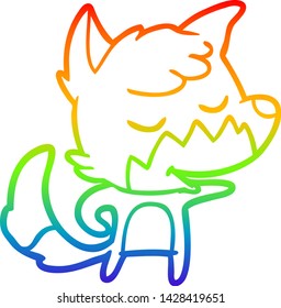 rainbow gradient line drawing of a friendly cartoon fox