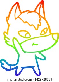 rainbow gradient line drawing of a friendly cartoon wolf