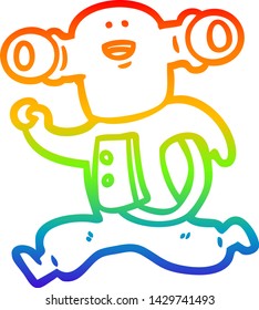 rainbow gradient line drawing of a friendly cartoon alien running