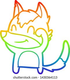 rainbow gradient line drawing of a friendly cartoon wolf