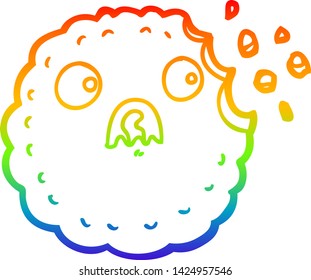dibujo de línea de gradiente de arcoiris de una caricatura de galletas asustada