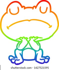 rainbow gradient line drawing of a frog waiting patiently