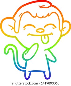 rainbow gradient line drawing of a funny cartoon monkey