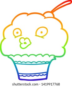 dibujo de línea de gradiente de arco iris de una divertida tarta