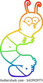 rainbow gradient line drawing of a funny cartoon caterpillar