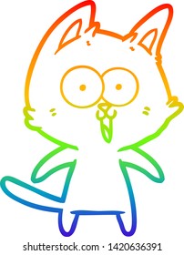 rainbow gradient line drawing of a funny cartoon cat