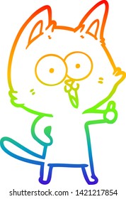 rainbow gradient line drawing of a funny cartoon cat