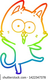 rainbow gradient line drawing of a funny cartoon cat