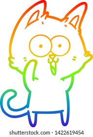 dibujo de una línea de gradiente de arco iris de un gato divertido de dibujos animados