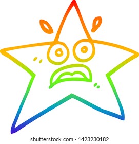 rainbow gradient line drawing of a funny cartoon star