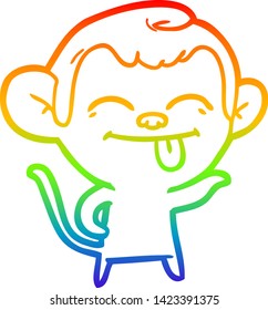 rainbow gradient line drawing of a funny cartoon monkey