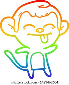 rainbow gradient line drawing of a funny cartoon monkey