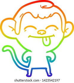 rainbow gradient line drawing of a funny cartoon monkey
