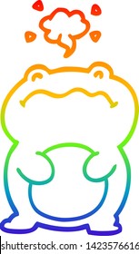 rainbow gradient line drawing of a funny cartoon frog