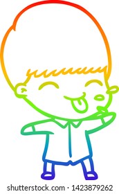 rainbow gradient line drawing of a funny cartoon boy