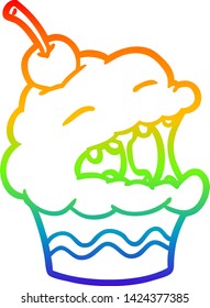 dibujo de línea de gradiente de arco iris de una divertida tarta