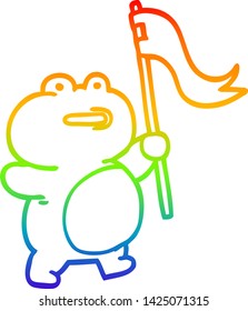 dibujo de línea de gradiente de arco iris de una rara rana de dibujos animados