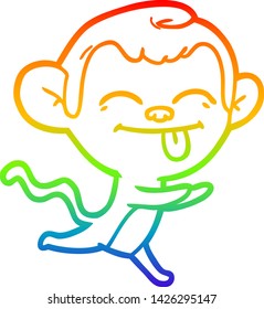 rainbow gradient line drawing of a funny cartoon monkey running