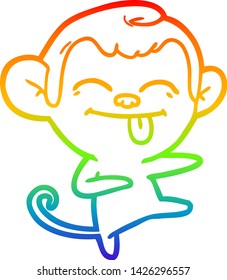 rainbow gradient line drawing of a funny cartoon monkey pointing